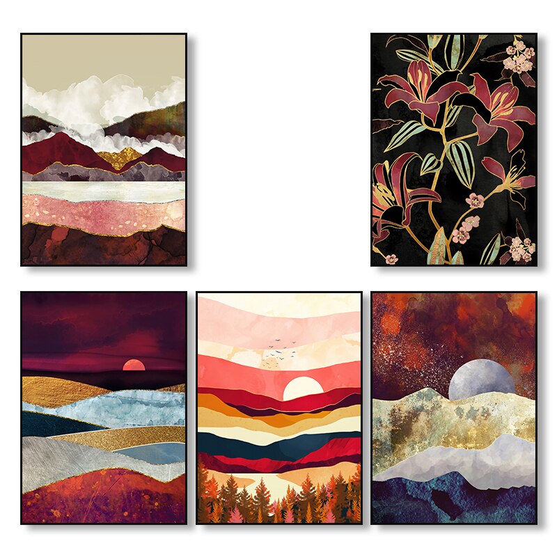 Affiche japonaise - Paysage abstrait, "Coucher de soleil"