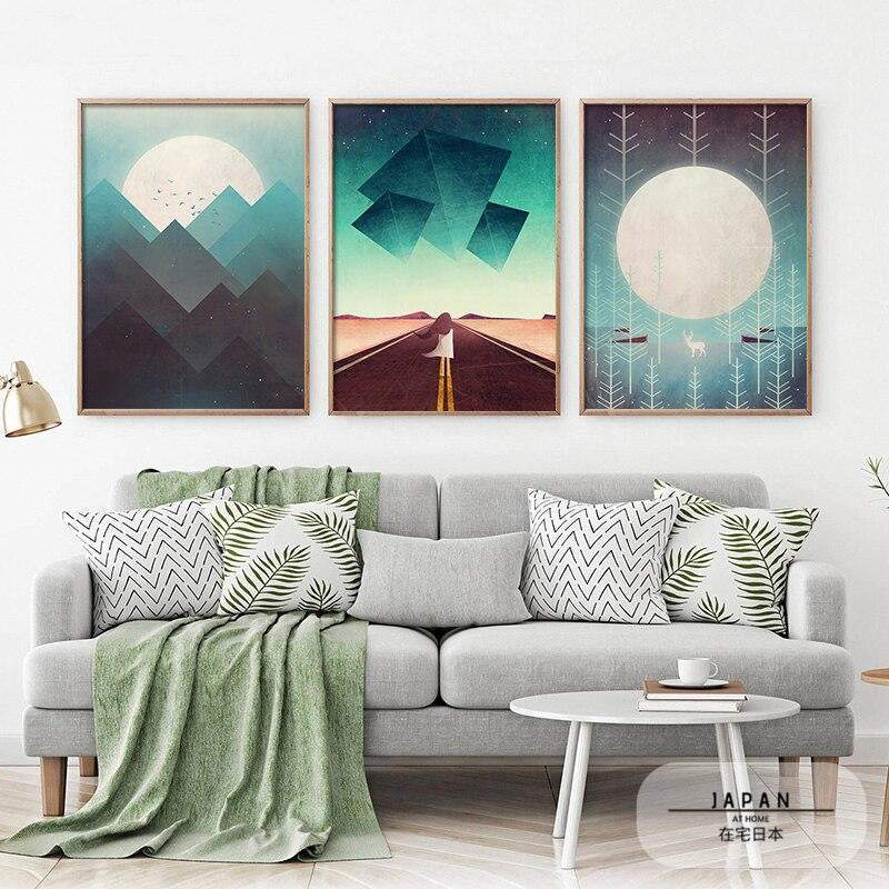 Affiche japonaise - Paysage abstrait, "Lune sur la montagne"