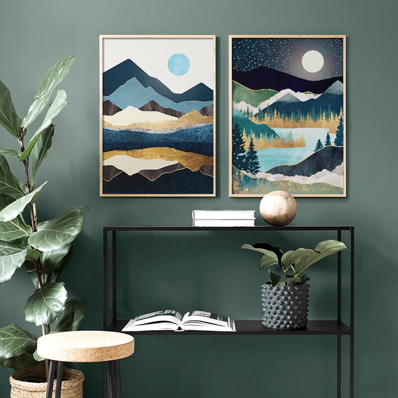 Affiche japonaise, paysage abstrait - « Soleil et lune »