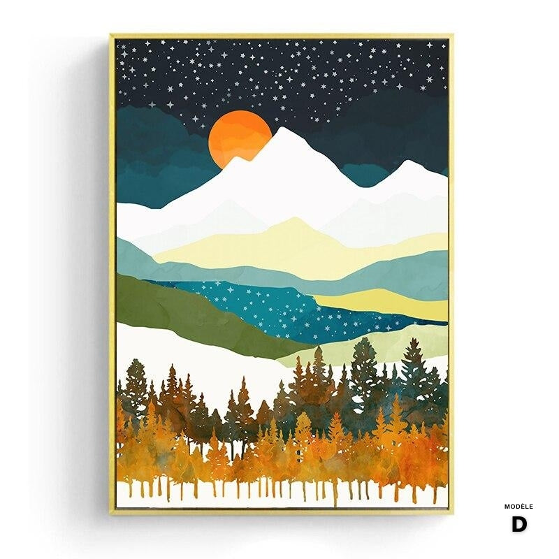 Affiche japonaise, paysage abstrait - « Soleil et lune »