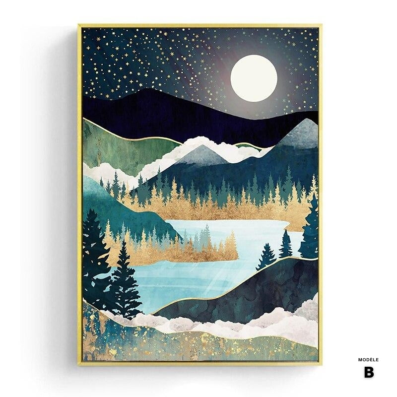 Affiche japonaise, paysage abstrait - « Soleil et lune »
