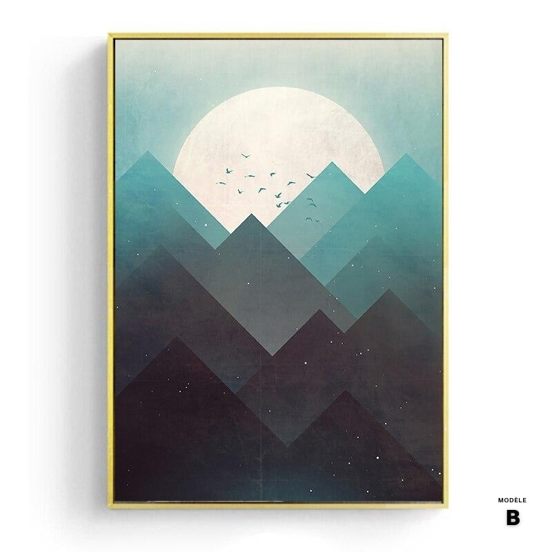 Affiche japonaise - Paysage abstrait, "Lune sur la montagne"