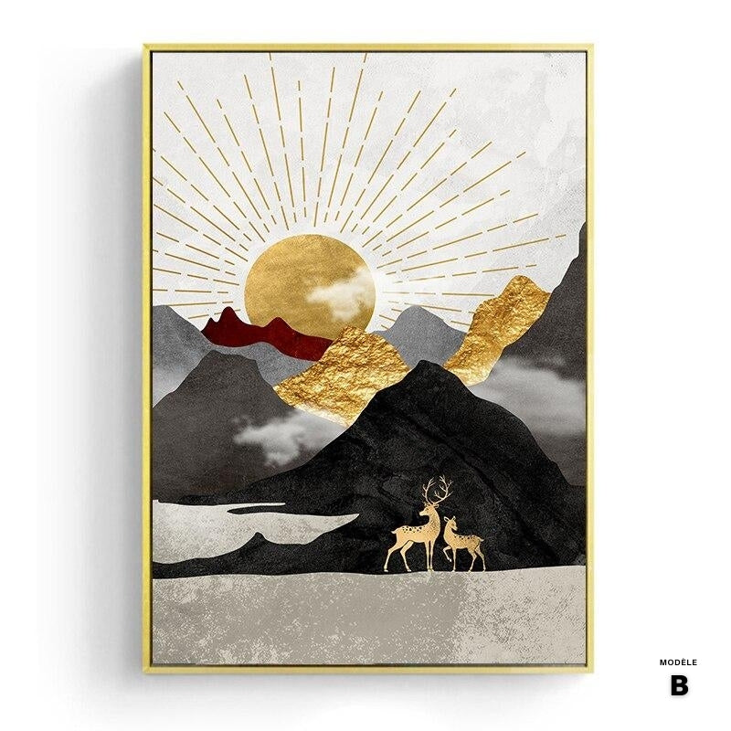 NOUVEAUTÉ || Affiche japonaise - Paysage géométrique, "Soleil d'or"