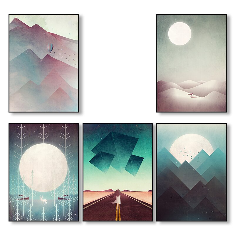 Affiche japonaise - Paysage abstrait, "Lune sur la montagne"