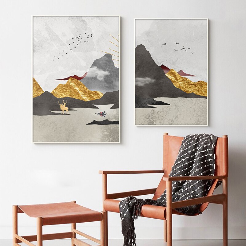 NOUVEAUTÉ || Affiche japonaise - Paysage géométrique, "Soleil d'or"