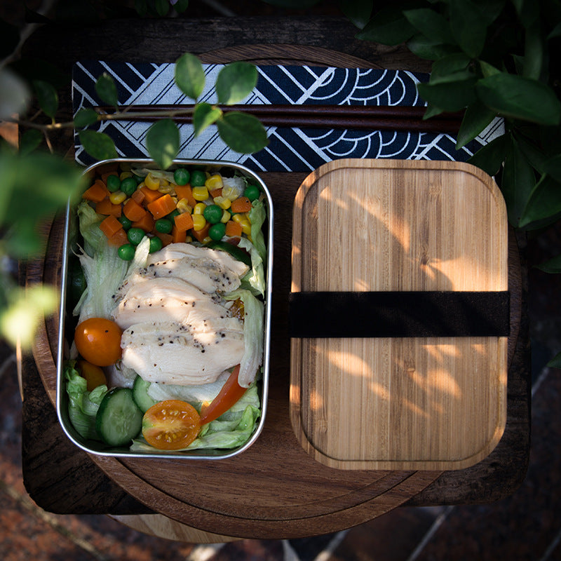 Bento japonais en acier inoxydable et bambou naturel