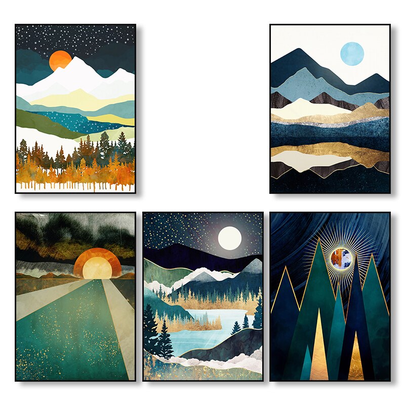 Affiche japonaise, paysage abstrait - « Soleil et lune »