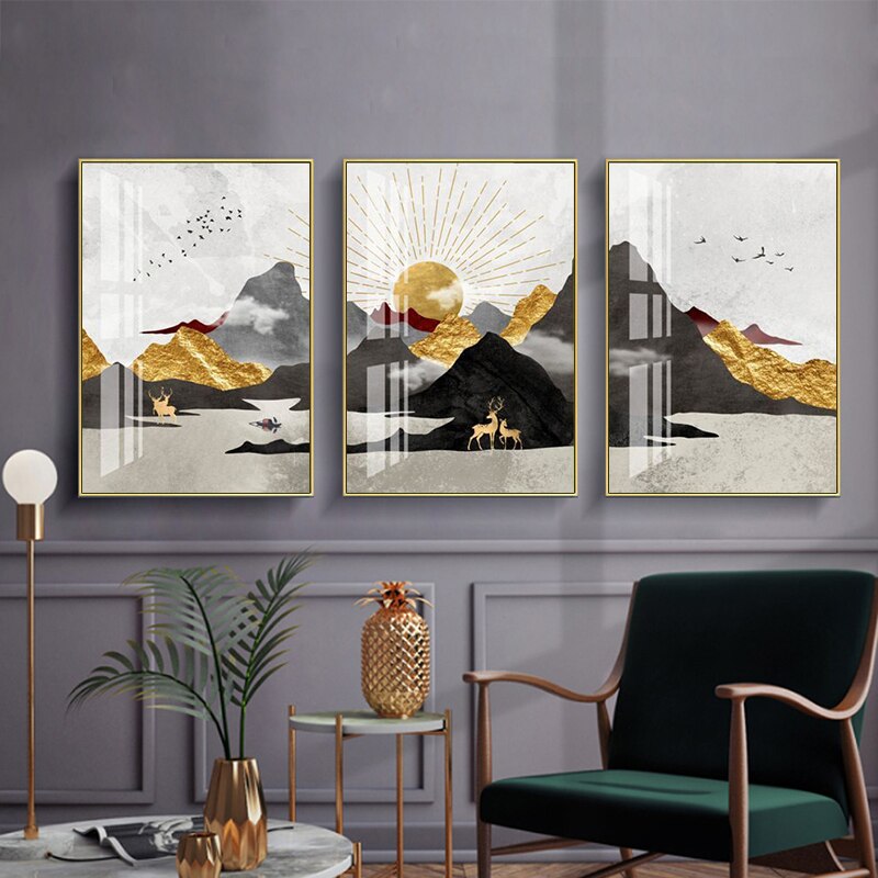 NOUVEAUTÉ || Affiche japonaise - Paysage géométrique, "Soleil d'or"