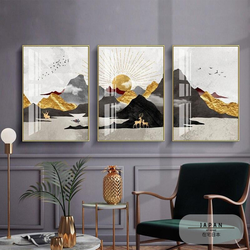 NOUVEAUTÉ || Affiche japonaise - Paysage géométrique, "Soleil d'or"