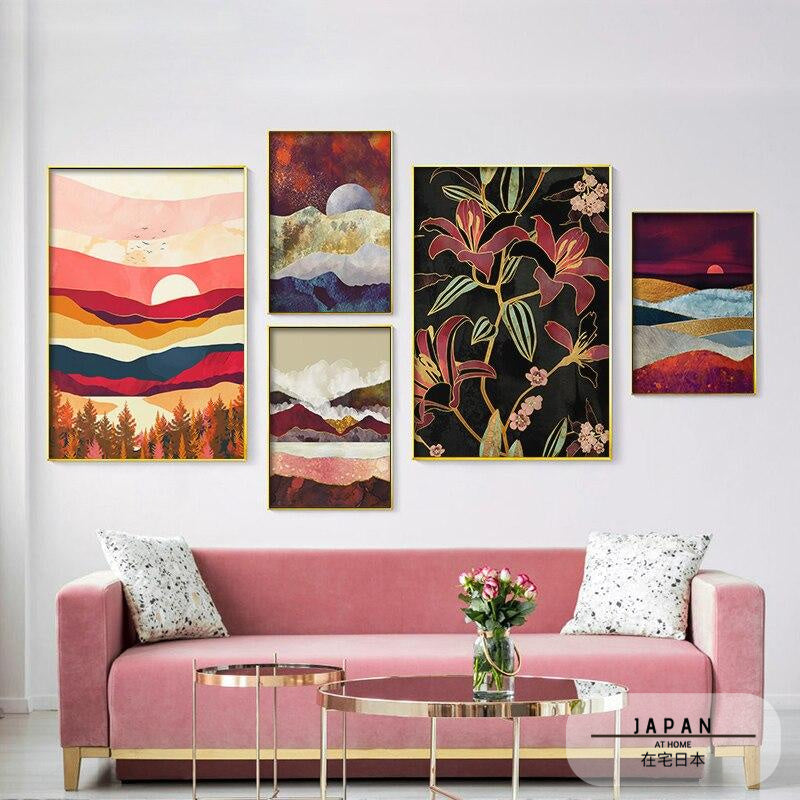 Affiche japonaise - Paysage abstrait, "Coucher de soleil"