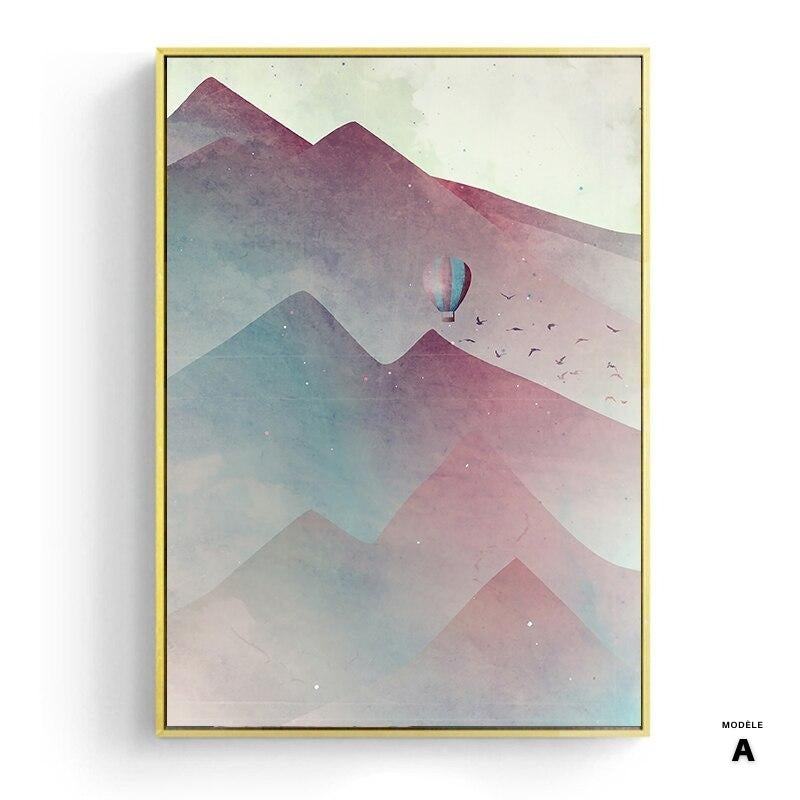 Affiche japonaise - Paysage abstrait, "Lune sur la montagne"