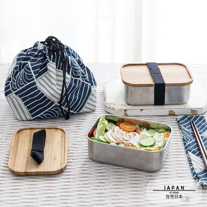 Bento japonais en acier inoxydable et bambou naturel