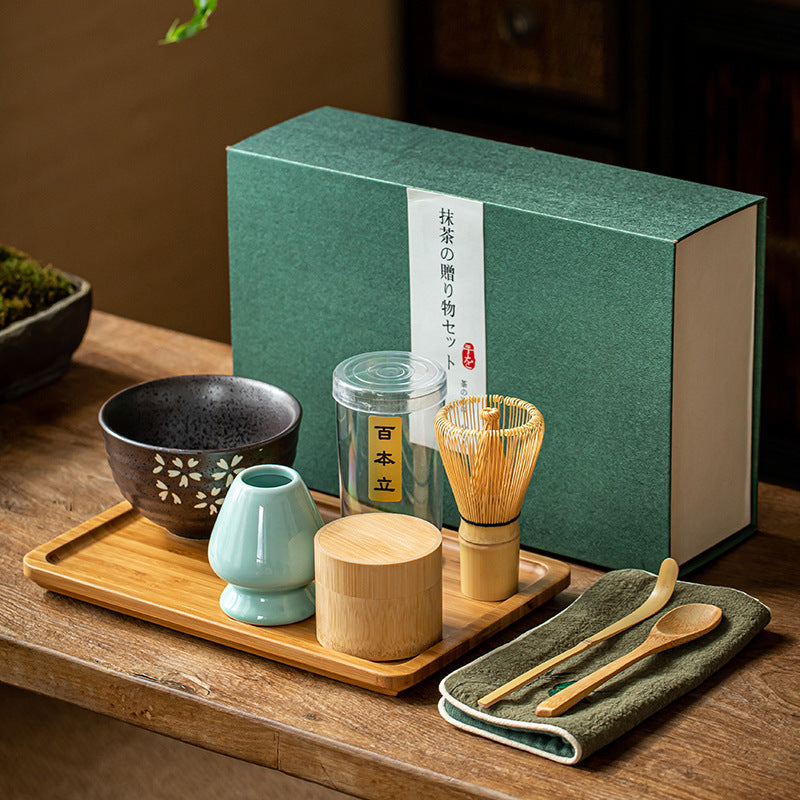Kit Matcha 5 Pièces – Bol Bec Verseur, Fouet En Bambou, Cuillère, Tamis Et Support, Pour Cérémonie Du Thé