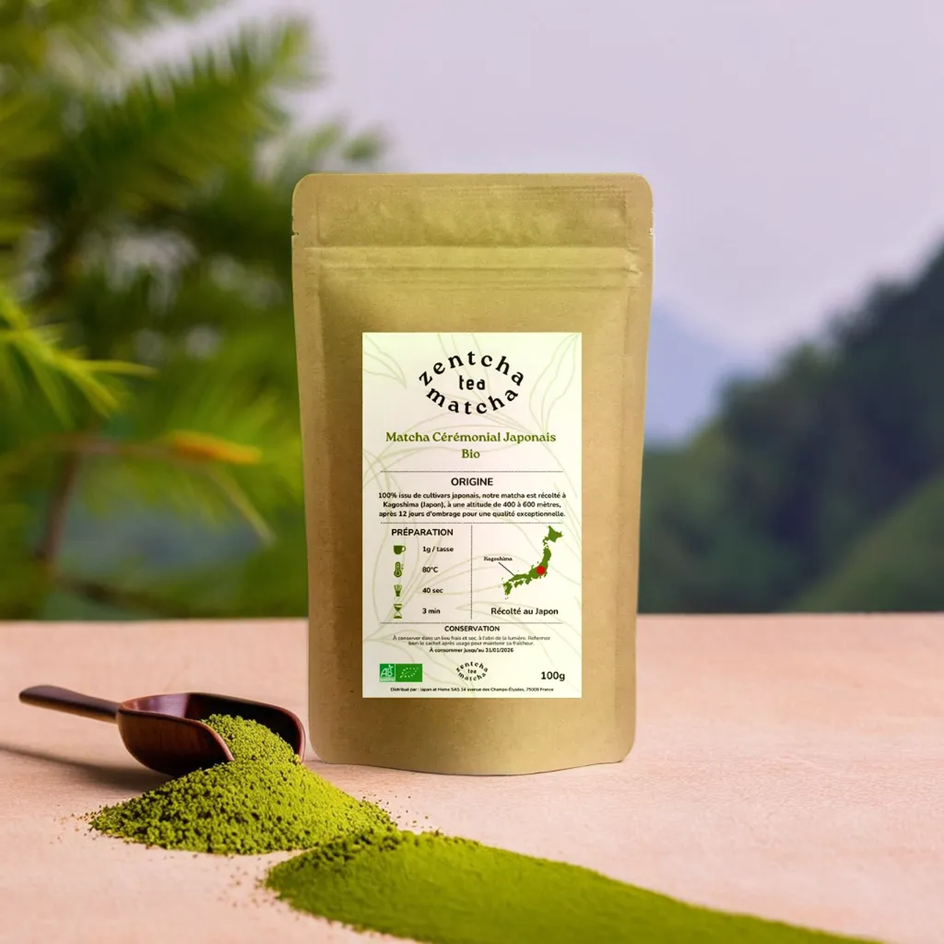 Matcha Cérémonie japonais bio 100g - récolté et moulu à Kagoshima (Japon) | NOUVEAUTÉ