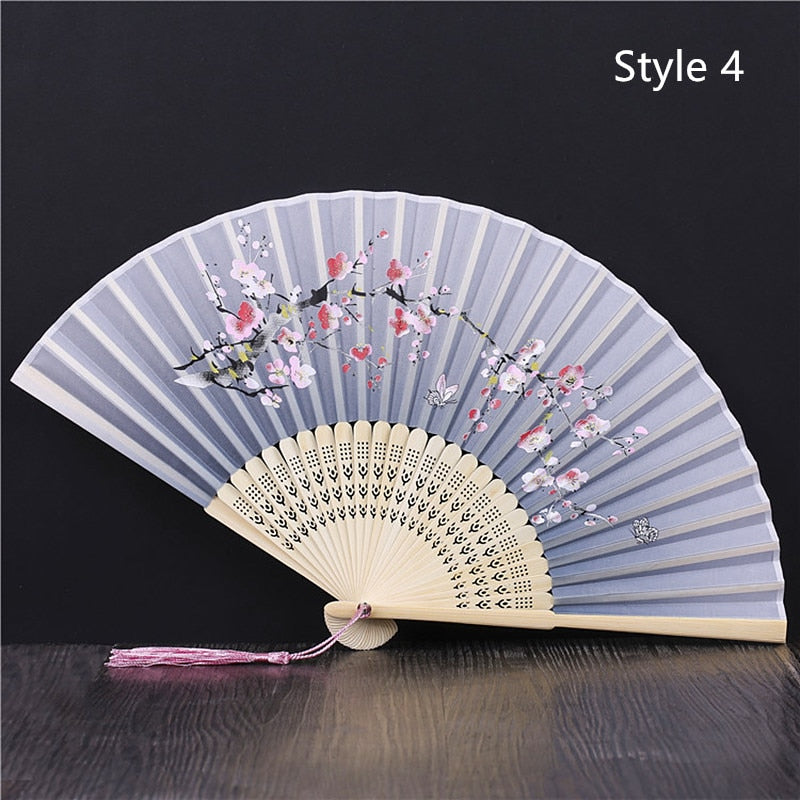 Eventail japonais en bambou et satin (14 couleurs)