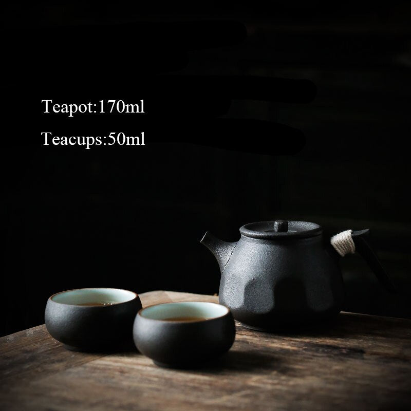 Service à thé japonais en céramique noire « Fukui »