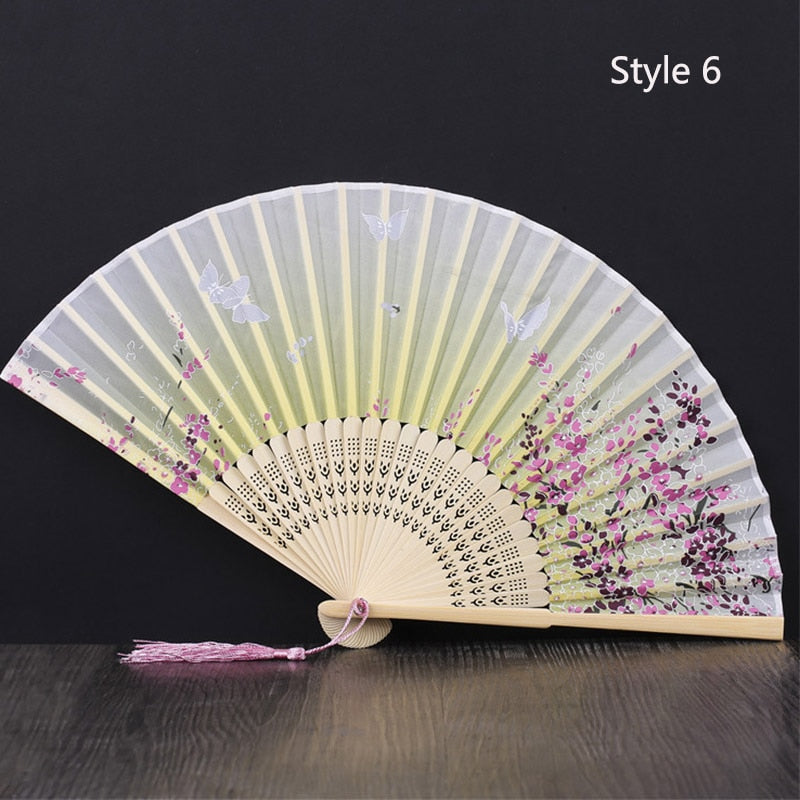 Eventail japonais en bambou et satin (14 couleurs)