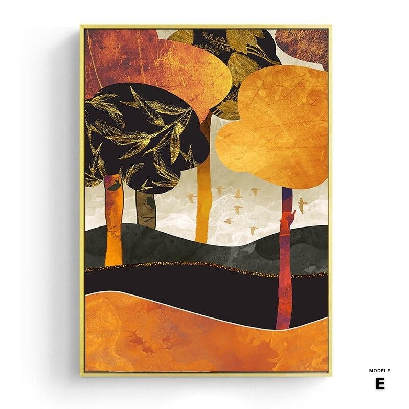 Affiche japonaise, paysage abstrait - « Forêt de feu et d'or »
