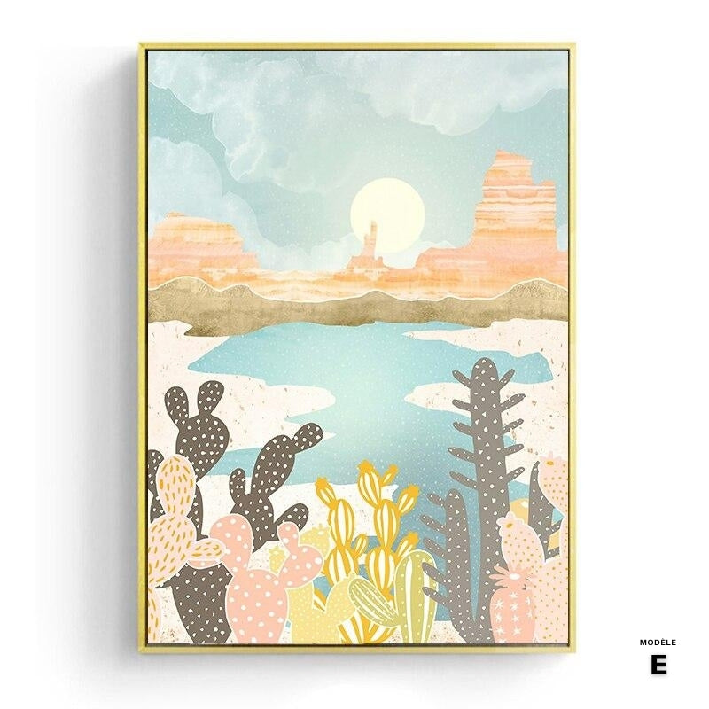 Affiche japonaise - Paysage abstrait, "Montagnes et cactus"