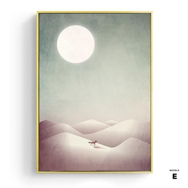 Affiche japonaise - Paysage abstrait, "Lune sur la montagne"