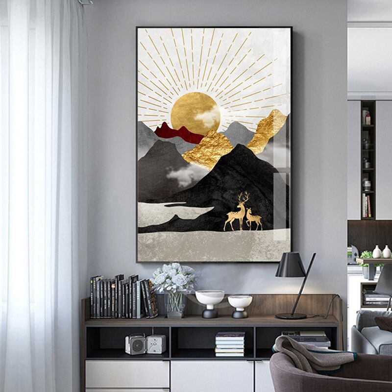 NOUVEAUTÉ || Affiche japonaise - Paysage géométrique, "Soleil d'or"