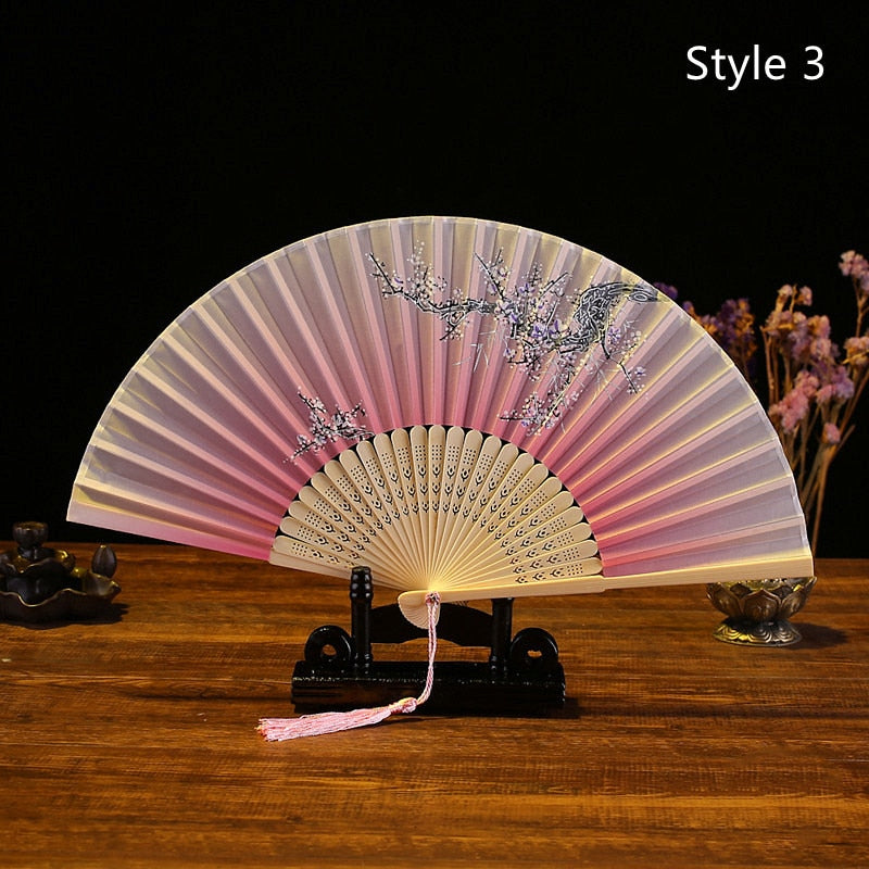 Eventail japonais en bambou et satin (14 couleurs)