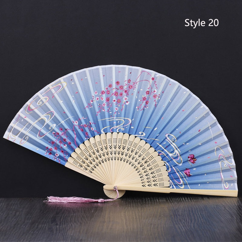 Eventail japonais en bambou et satin (14 couleurs)