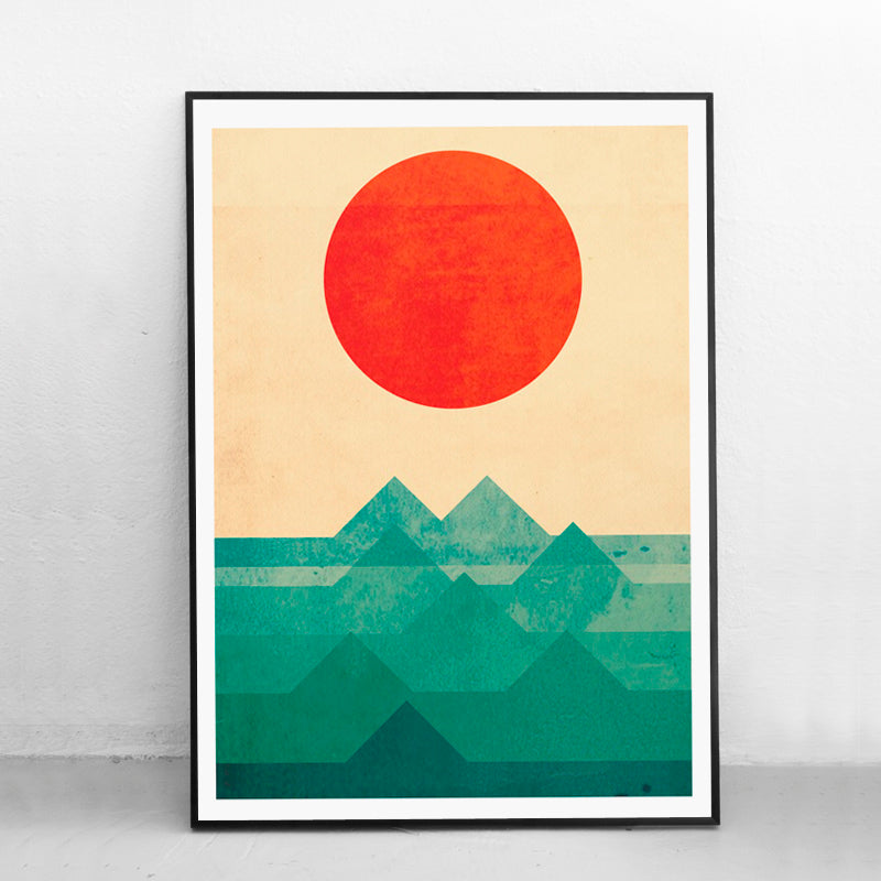Affiche japonaise - Paysage abstrait, "Soleil sur la montagne"