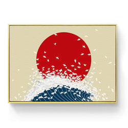 Affiche japonaise - "Soleil levant et origamis"
