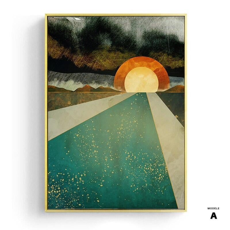 Affiche japonaise, paysage abstrait - « Soleil et lune »